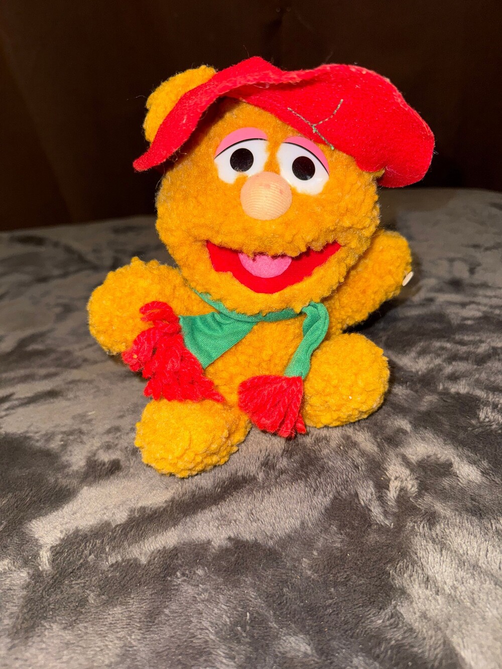 Vintage Henson Associates Baby Fozzie Bear Plush Toy Orange 1980s Vintage